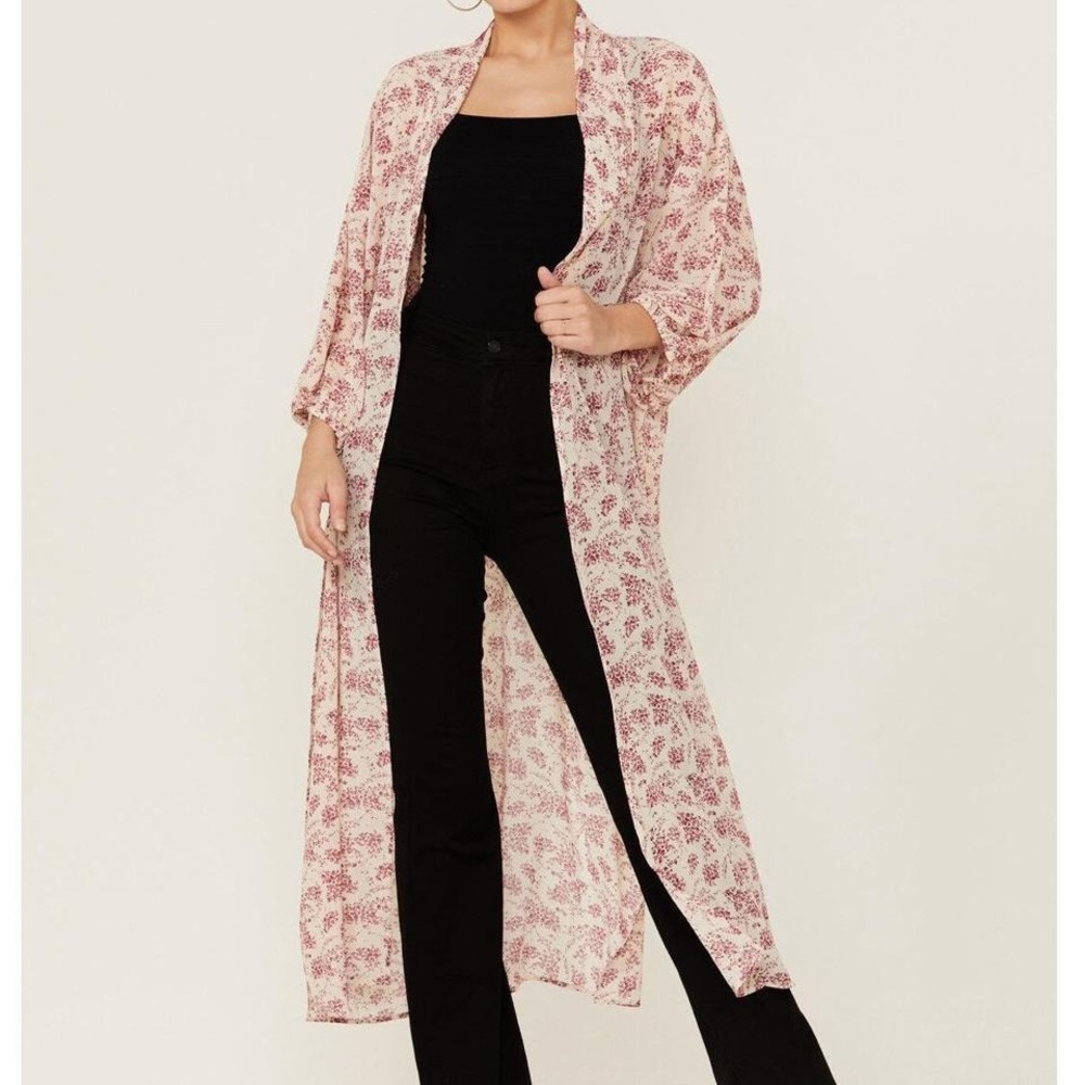 Boho Floral‎ Kimono Duster / Cover Up with Elastic Cuffs